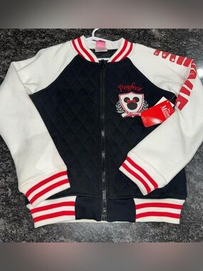 Disney Black and White Quilted Bomber Jacket with Red Trim
